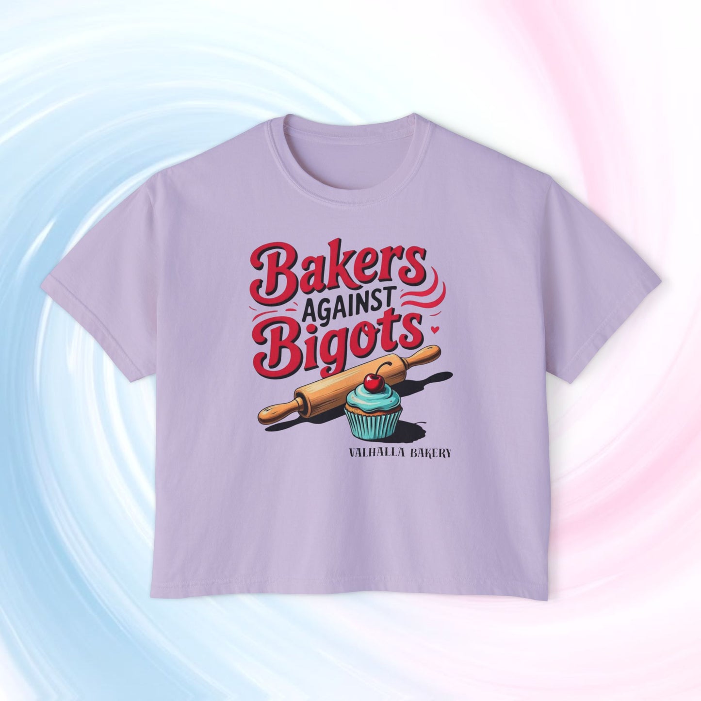 Bakers Against Bigots Women's Boxy Tee, Comfortable Cotton Top, LGBTQ+ Pride Apparel, Baking Lover Gift, Empowering Statement Shirt